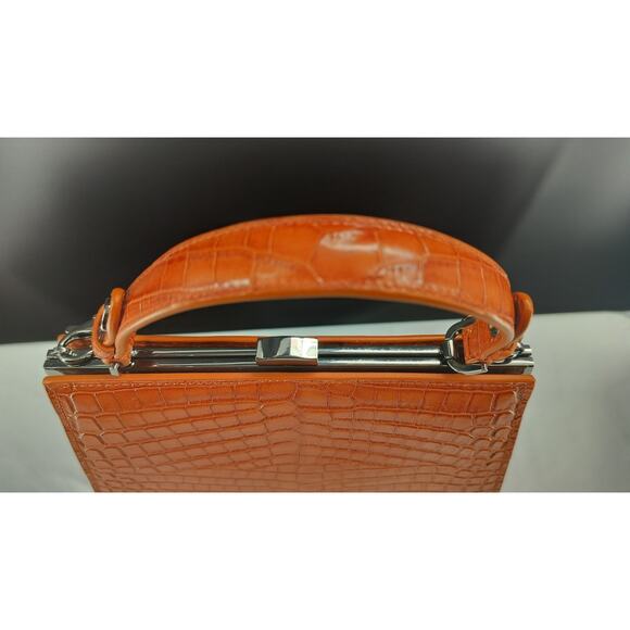 CHÀNTA Large Orange Croc-Embossed Calf Luxury Leather handbag - Picture 13 of 14